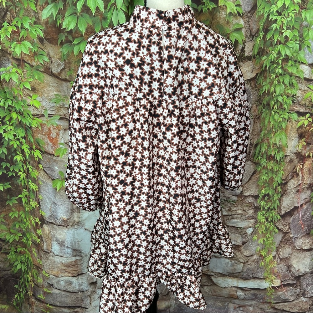 ANTHROPOLOGIE Quiet Luxury Cocoa Star Dot Print Mini Swing Dress, L - Picture 8 of 10